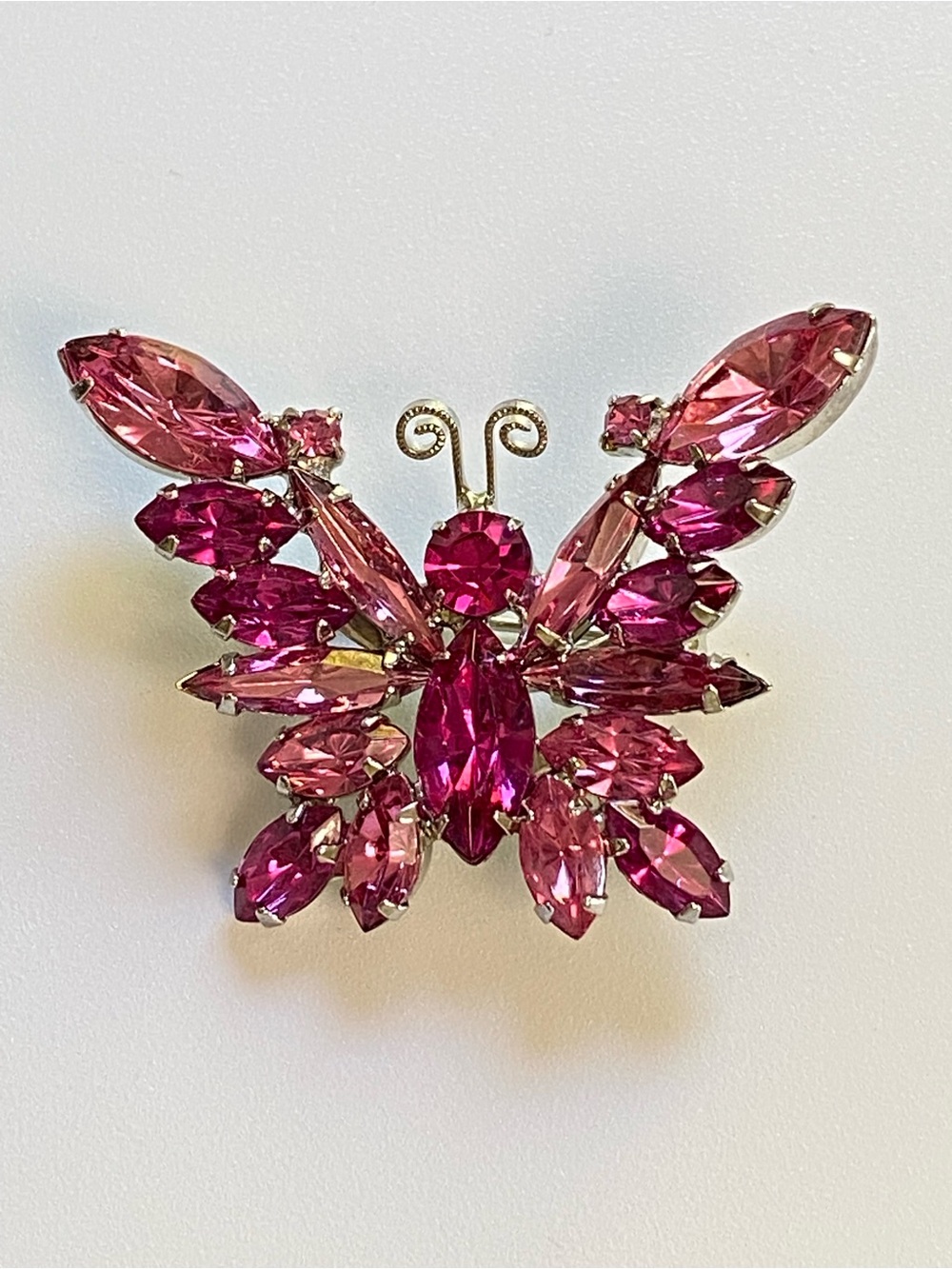 Verified D&E/Juliana Crystal Butterfly Brooch | Two Tone Pink | Rhodium Plated